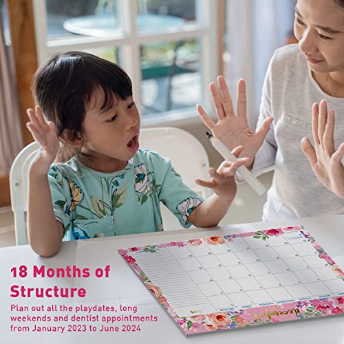 S&O Watercolor Floral Large Desk Calendar from Jan 2023-Jun 2024 - Tear-Away Table Calendar 2023-2024 - Desktop Calendar 2023-2024 - Academic Desk Calendar 2023-2024 - Desk Calendar Large - 12x17in