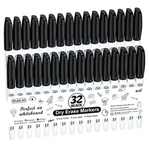 dry erase markers, shuttle art 32 pack black whiteboard markers,fine tip dry erase markers for kids,perfect for writing on whiteboards, dry-erase boards,mirror,calender,school office supplies