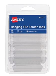 avery hanging file tabs, 1/5 cut, clear, permanent, pack of 20 (6727)