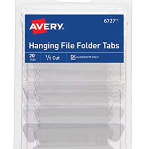 Avery Hanging File Tabs, 1/5 Cut, Clear, Permanent, Pack of 20 (6727)