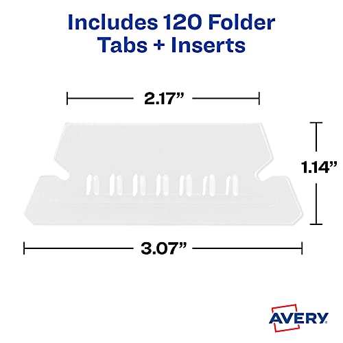 Avery Hanging File Tabs, 1/5 Cut, Clear, Permanent, Pack of 20 (6727)