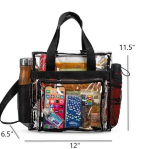 SP HOME GOODS Stadium Approved Clear lunch Bag {Large} with Adjustable Strap, Front Storage Compartment, and Mesh Pockets (Black, Large)