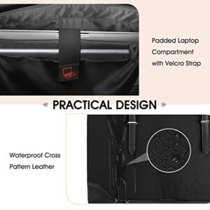 Laptop Bag for Women 15.6 Inch Laptop Tote Bag Large Capacity Work Bag Waterproof Leather Office Briefcase Lightweight Business Computer Tote Bag Fashion Shoulder Bag Handbag Black