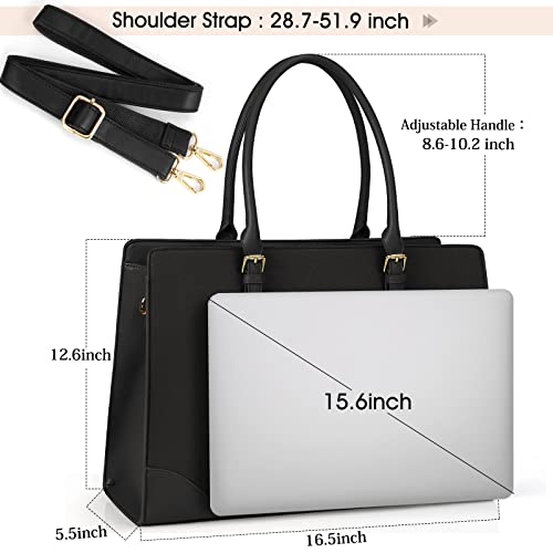 Laptop Bag for Women 15.6 Inch Laptop Tote Bag Large Capacity Work Bag Waterproof Leather Office Briefcase Lightweight Business Computer Tote Bag Fashion Shoulder Bag Handbag Black