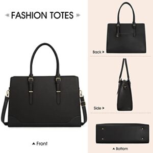 Laptop Bag for Women 15.6 Inch Laptop Tote Bag Large Capacity Work Bag Waterproof Leather Office Briefcase Lightweight Business Computer Tote Bag Fashion Shoulder Bag Handbag Black