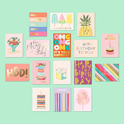 S&O - 50 Birthday Happy Birthday Cards with Envelopes and Birthday Card Assortment Box. Variety Set of Assorted Birthday Cards with Envelopes, Bulk Greeting Cards Assortment