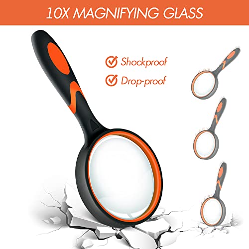 Leffis 3 Pack Magnifying Glass, 10X Non-Slip Handheld Reading Magnifier for Kids and Seniors, 75mm Magnifying Glass Lens for Reading, Classroom Science, and Nature Exploration