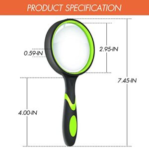 Leffis 3 Pack Magnifying Glass, 10X Non-Slip Handheld Reading Magnifier for Kids and Seniors, 75mm Magnifying Glass Lens for Reading, Classroom Science, and Nature Exploration