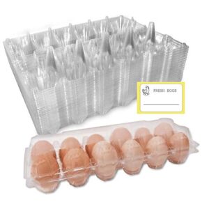 Large Egg Cartons 30 Packs with Sticker Labels , Plastic Egg Carton for 12 Eggs, Cheap Bulk Egg Tray Egg Container Holder for Refrigerator, Storage, Family, Chicken Farm, Market, Camping