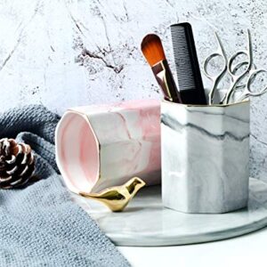 WAVEYU Pen Holder, Stand for Desk Marble Pattern Pencil Cup for Girls Kids Durable Ceramic Desk Organizer Makeup Brush Holder for Office, Classroom, Home, Gray Marble