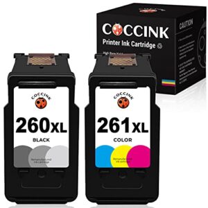 COCCINK 260XL 261XL Remanufactured Ink Cartridge Replacement for Canon PG-260 CL-261 XL Compatible to PIXMA TS5320 TS6420 TR7020 All in One Wireless Printer High Yield (1 Black 1 Tri-Color) Combo Pack