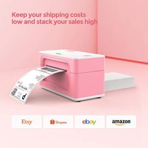 MUNBYN Eco-Friendly Packaging Thermal Printer for Shipping Labels, Pink Label Printer for Small Business Compatible with UPS, USPS, Etsy, Amazon, Ebay, Shopify, FedEx,