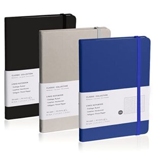 emomas lined journal notebook, 3pack(1black-1blue-1grey), 160 pages, medium 5.7 inches x 8 inches – 100 gsm thick paper, hardcover