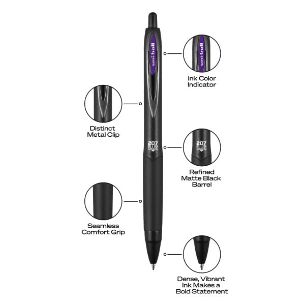 uni-ball 207 Plus+ Retractable Gel Pens 6 Pack in Assorted Colors with 0.7mm Medium Point Pen Tips - Uni-Super Ink+ is Smooth, Vibrant, and Protects Against Water, Fading, and Fraud