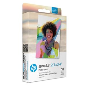 hp sprocket 2.3 x 3.4″ premium zink sticky back photo paper (50 sheets) compatible with hp sprocket select and plus printers.