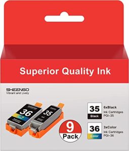 pgi35 cli36 pgi-35 cli-36 – sheengo compatible ink cartridges replacement for canon pgi35 cli36 pgi-35 cli-36 to compatible with canon pixma ip110 tr150 ip100 mini260 mini320 printer (9 pack)
