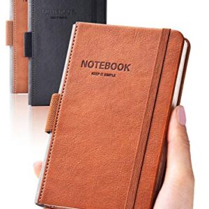 AISBUGUR Pocket Notebook Small Notebook 2-Pack, 3.5" x 5.5" Pocket Notebooks Hardcover with Thick Lined Paper, Inner Pockets, Cover Letter Embossing Design Mini Journal Notepad 1Black 1Brown Leather