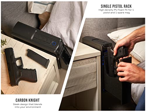 RPNB Gun Safe,Mounted Biometric Nightstand Handgun Safe with Quick Access Sliding Door, Pistol Safes for Wall Bedside Desk Vehicle with the Fingerprint, Keypad, Pistol Holder,Carbon Knight Series