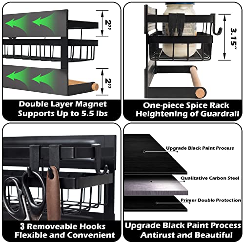 Sleclean Magnetic Spice Rack Organizer for Refrigerator, 2 Pack, Paper Towel Holder Magnetic, Kitchen Magnetic Shelf,11.8"x4.5"x6.3",Black