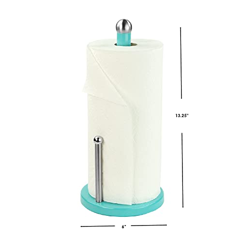 Steel Paper Towel Holder by Home Basics (Turquoise), Standing Paper Towel Roll Holder for Kitchen | Bathroom with Weighted Base and Tear Arm For Easy Operation | Countertop Paper Towels Holder