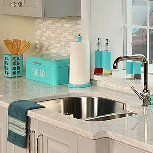 Steel Paper Towel Holder by Home Basics (Turquoise), Standing Paper Towel Roll Holder for Kitchen | Bathroom with Weighted Base and Tear Arm For Easy Operation | Countertop Paper Towels Holder