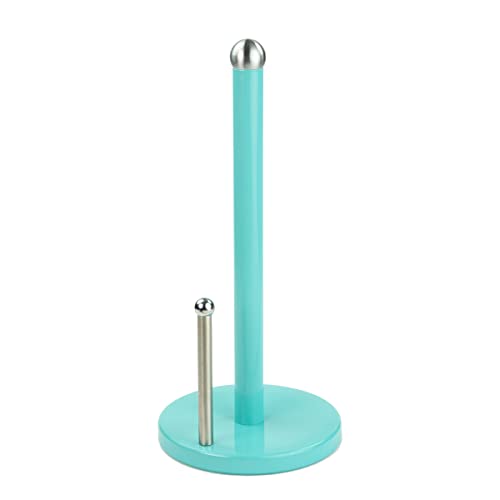 Steel Paper Towel Holder by Home Basics (Turquoise), Standing Paper Towel Roll Holder for Kitchen | Bathroom with Weighted Base and Tear Arm For Easy Operation | Countertop Paper Towels Holder