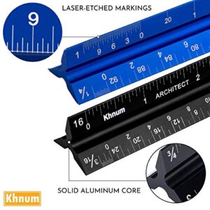 12-Inch Architectural and Engineering Scale Ruler Set (Imperial) | Laser-Etched Aluminum Triangular Drafting Tool | for Architect and Civil Engineer Blueprints | Standard Metal Ruler Included