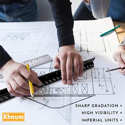 12-Inch Architectural and Engineering Scale Ruler Set (Imperial) | Laser-Etched Aluminum Triangular Drafting Tool | for Architect and Civil Engineer Blueprints | Standard Metal Ruler Included