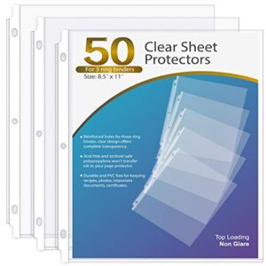 ktrio sheet protector 8.5 x 11 inch non-glare clear page protectors, plastic sleeves for binders, paper protector for 3 ring binder letter size top loading, 50 pack