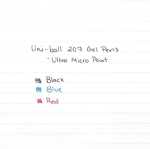 Uniball Signo 207 Retractable Gel Pens - Medium Point - 6 Black with 6 Blue Ink Pens (Total of 12 Pens)