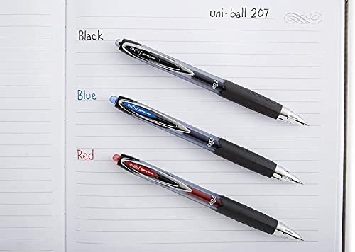 Uniball Signo 207 Retractable Gel Pens - Medium Point - 6 Black with 6 Blue Ink Pens (Total of 12 Pens)