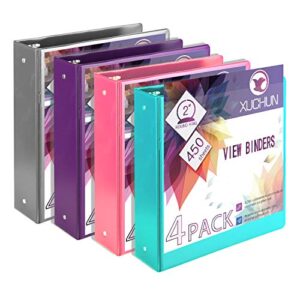 4pack 2 inch round 3 ring binder view binders with 2 pockets,holds 450 sheets assorted colors for office,home,school