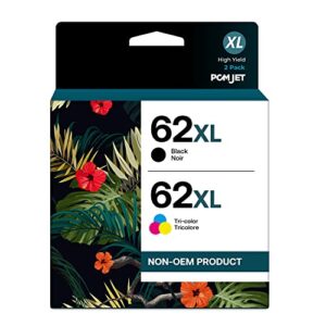 pcmjet 62xl remanufactured ink cartridge replacement for 62 xl to use with envy 5540 5640 5660 7644 7645 officejet 5740 8040 officejet 200 250 series printer (1 black, 1 tri-color, 2-pack)
