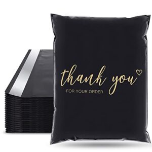 jinruikj thank you poly mailer 100 pcs shipping bags black envelopes with self adhesive, waterproof and tear-proof postal bags, chic packaging bags for small business, 10×13 inches, bulk
