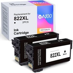oa100 822xl remanufactured ink cartridge replacement for epson 822xl 822 xl work for workforce pro wf-3820 wf-4830 wf-4820 wf-4833 wf-4834 printer (2 black)