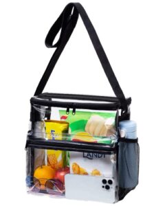 vorspack clear tote bag – clear bag stadium approved 12x12x6 clear lunch bag clear crossbody bag for sports events concerts work college – black