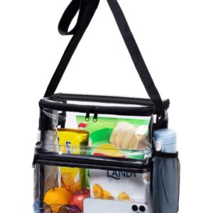 Vorspack Clear Tote Bag - Clear Bag Stadium Approved 12x12x6 Clear Lunch Bag Clear Crossbody Bag for Sports Events Concerts Work College - Black