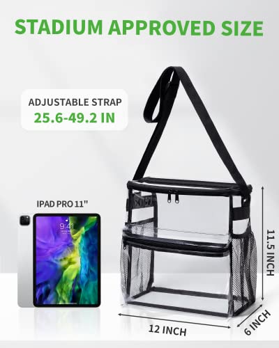 Vorspack Clear Tote Bag - Clear Bag Stadium Approved 12x12x6 Clear Lunch Bag Clear Crossbody Bag for Sports Events Concerts Work College - Black