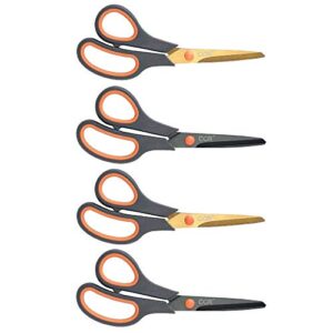 ccr scissors 8 inch soft comfort-grip handles sharp titanium coating blades, 4-pack