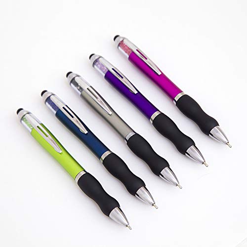 Stylus Pens for Touch Screens, Medium Point Pens with Crystals for Women and Kids Black Ink Pen with Stylus Ballpoint Pens with Comfort Grip for The Ipad, 5-Pack