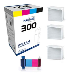 Magicard 300 Printer MC300YMCKO Color Ribbon - YMCKO - 300 Prints with Bodno Premium CR80 30 Mil Graphic Quality PVC Cards - Qty 300