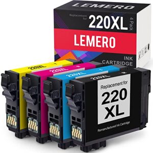 lemero remanufactured ink cartridge replacement for epson 220 220xl for workforce wf-2750 wf-2760 wf-2630 wf-2650 xp-420 xp-320 wf-2660 xp-424 printer (black cyan magenta yellow, 4 pack)