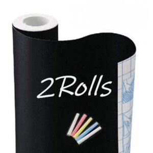 chalkboard contact paper decal wall sticker adhesive blackboard, taksdai 2 rolls removable vinyl chalkboard wallpaper peel and stick, with bonus 10 colorful chalks, each roll 17.7” × 78.7”