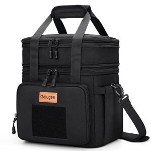 gelugee black tactical lunch box for men, insulated waterproof reusable lunch bag lunchbox, durable military cooler bag with adjustable shoulder strap, lunch tote for adults to work picnic