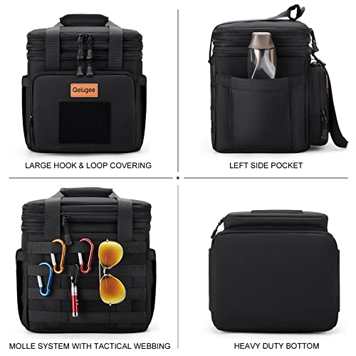 gelugee Black Tactical Lunch Box for Men, Insulated Waterproof Reusable Lunch Bag Lunchbox, Durable Military Cooler Bag with Adjustable Shoulder Strap, Lunch Tote for Adults to Work Picnic
