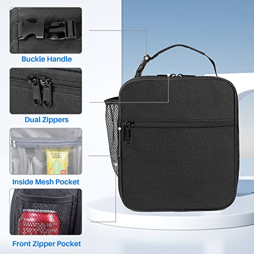 slticase Lunch Box for Men Women Adults, Insulated Lunch Bag for Office Work School Travel Picnic- Reusable Portable Soft Lunch box, School Thermal Meal Tote Bag Set Black