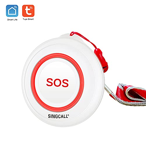 SINGCALL Tuya Wifi Smart Wireless Caregiver Pager System Nurse Calling Alert System for Elderly Patient Seniors Disabled 1 Waterproof SOS Emergency Button 1 Plugin Receiver(only Supports 2.4GHz Wi-Fi)