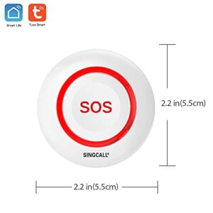 SINGCALL Tuya Wifi Smart Wireless Caregiver Pager System Nurse Calling Alert System for Elderly Patient Seniors Disabled 1 Waterproof SOS Emergency Button 1 Plugin Receiver(only Supports 2.4GHz Wi-Fi)