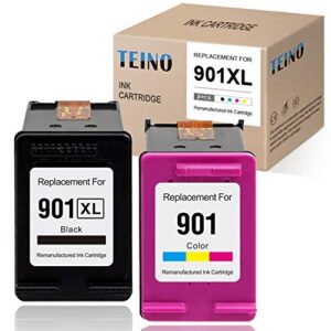 teino remanufactured ink cartridges replacement for hp 901 901xl 901 xl use with officejet j4680 4500 j4580 j4550 j4680c j4500 j4540 j4624 j4660 j4640 j4524 (black tri-color, 2-pack)