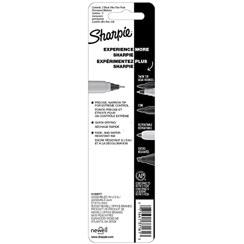 SHARPIE 37161PP Permanent Markers, Ultra Fine Point, Black, 2 Count